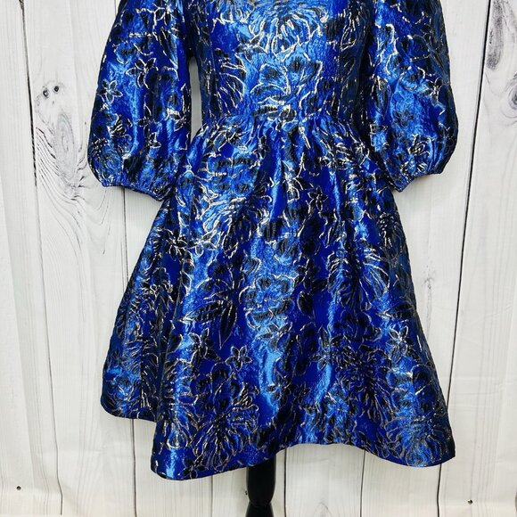 NWOT Lilly Pulitzer Calyssa Dress Blue Grotto Twilight Floral Brocade Sz 2 NEW - Picture 3 of 11